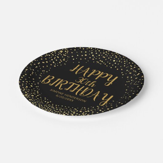 Happy Birthday Gold Glitzer jedes Jahr Custom Blac Pappteller (Schrägansicht)