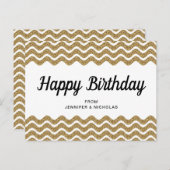 Happy Birthday Gold Glitzer Weiße Zickzack Streife Postkarte (Vorne/Hinten)