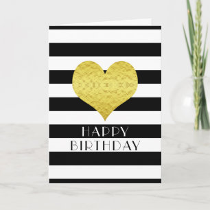 Happy Birthday Gold Heart Schwarz-weiße Streifen Karte