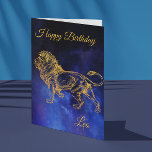 Happy Birthday Gold Leo Zodiac Horoskop Nebula Karte<br><div class="desc">This design was created though digital art. It may be personalized in the area provide or customizing by choosing the click to customize further option and changing the name, initials or words. You may also change the text color and style or delete the text for an image only design. Kontakt...</div>