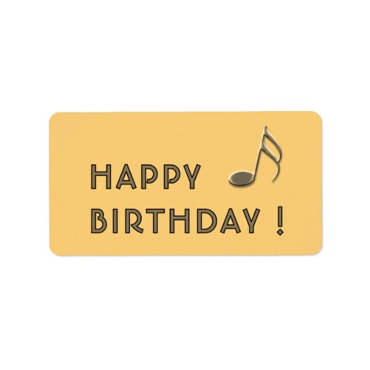 "Happy Birthday" Gold Music Note Yellow Gift Label Adressaufkleber (Vorne)
