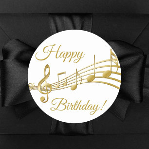 Happy Birthday Gold Musiknoten weiß Runder Aufkleber