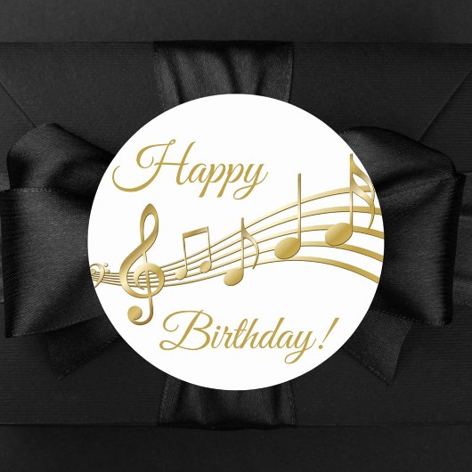 Happy Birthday Gold Musiknoten weiß Runder Aufkleber