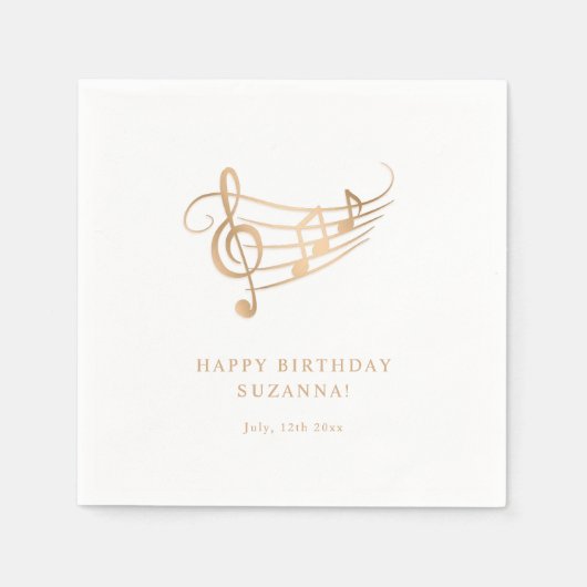 Happy Birthday Gold Musiknotens Elegant Serviette (Vorderseite)