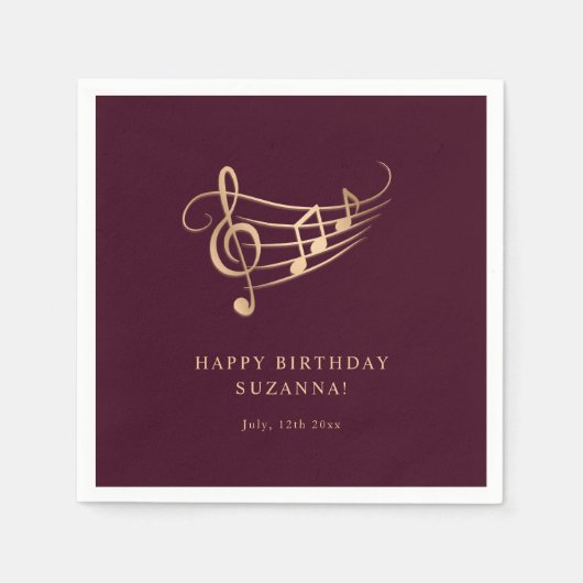Happy Birthday Gold Musiknotens Elegant Serviette (Vorderseite)