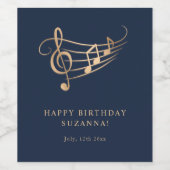 Happy Birthday Gold Musiknotens Elegant Weinetikett (Einzelnes Label)