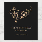 Happy Birthday Gold Musiknotens Elegant Weinetikett (Einzelnes Label)