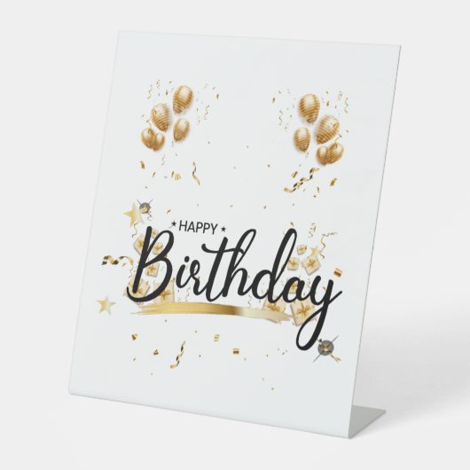 Happy Birthday Gold Pedestal Sign Sockelschild (Vorderseite)