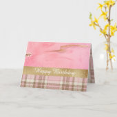 Happy Birthday Gold Pink Karierte Abstrakte Wasser Karte (Gelbe Blume)
