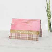 Happy Birthday Gold Pink Karierte Abstrakte Wasser