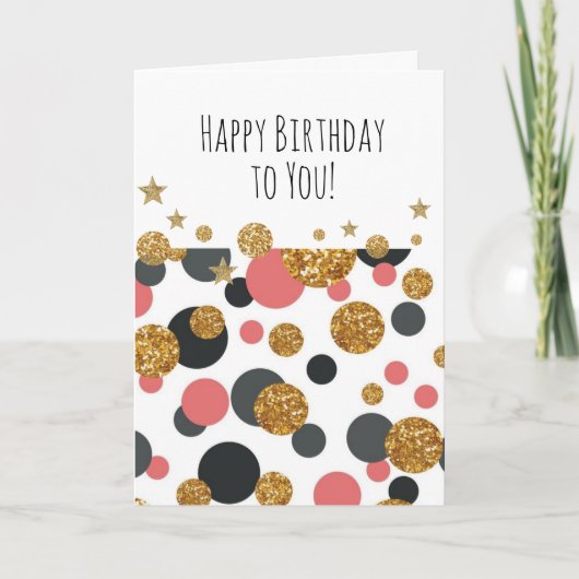Happy Birthday Gold Polka Punkte Karte (Vorderseite)