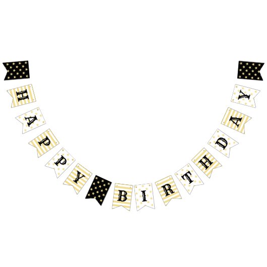 Happy Birthday Gold Schwarz Modernes Elegantes Dek Wimpelkette (Alle)