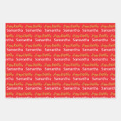 Happy Birthday Gold Script Bright Red White Name Geschenkpapier Set (Vorderseite)