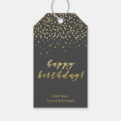 Happy Birthday - Gold Script & Confetti Geschenkanhänger (Vorderseite)