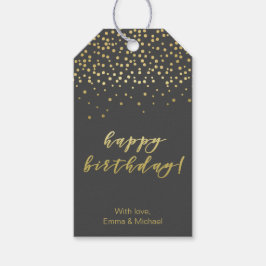 Happy Birthday - Gold Script & Confetti Geschenkanhänger
