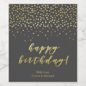 Happy Birthday - Gold Script & Confetti Weinetikett (Einzelnes Label)