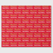 Happy Birthday Gold Script Name Bright Red & White Geschenkpapier (Flach)