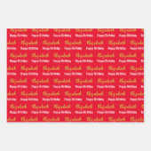 Happy Birthday Gold Script Name Bright Red & White Geschenkpapier Set (Vorderseite 2)