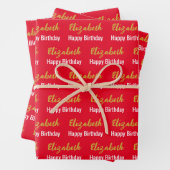 Happy Birthday Gold Script Name Bright Red & White Geschenkpapier Set (Beispiel)