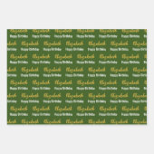 Happy Birthday Gold Script Name Dark Green & White Geschenkpapier Set (Vorderseite 2)