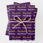 Happy Birthday Gold Script Name Dark Lila White Geschenkpapier Set (Beispiel)