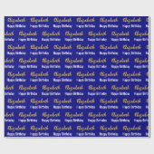 Happy Birthday Gold Script Name Navy Blue & White Geschenkpapier (Flach)