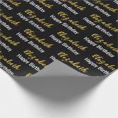 Happy Birthday Gold Script Name Schwarz und Weiß Geschenkpapier (Ecke)