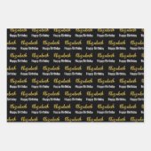 Happy Birthday Gold Script Name Schwarz und Weiß Geschenkpapier Set (Vorderseite 2)