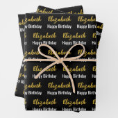 Happy Birthday Gold Script Name Schwarz und Weiß Geschenkpapier Set (Beispiel)