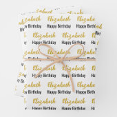 Happy Birthday Gold Script Name Weiß und Schwarz Geschenkpapier Set (Beispiel)