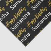 Happy Birthday Gold Script Schwarz und Weiß Name Seidenpapier (Ausschnitt)