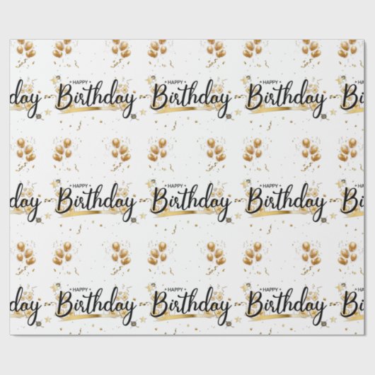 Happy Birthday Gold Wrapping Paper Geschenkpapier (Flach)