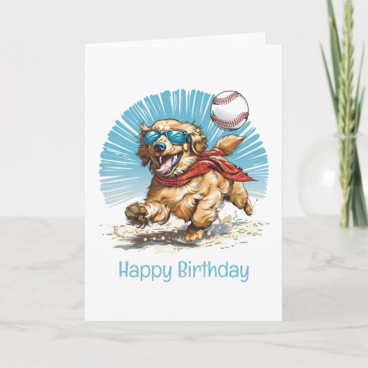 Happy Birthday Golden Retriever Baseball spielen Karte (Vorderseite)