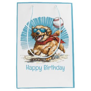 Happy Birthday Golden Retriever Baseball spielen Mittlere Geschenktüte