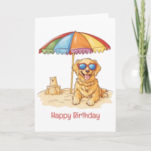 Happy Birthday Golden Retriever Beach Hund Karte (Vorderseite)