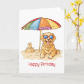 Happy Birthday Golden Retriever Beach Hund Karte (Gelbe Blume)