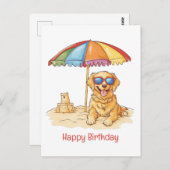 Happy Birthday Golden Retriever Beach Hund Postkarte (Vorne/Hinten)