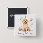 Happy Birthday Golden Retriever Dog Button (Vorne & Hinten)