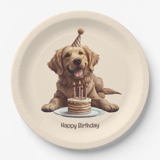 Happy Birthday Golden Retriever Dog Pappteller (Vorderseite)