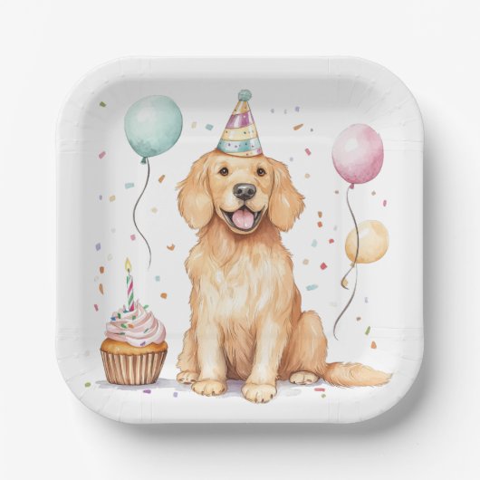 Happy Birthday Golden Retriever Dog Pappteller (Vorderseite)