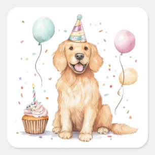 Happy Birthday Golden Retriever Dog Quadratischer Aufkleber