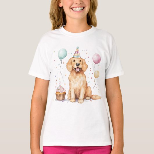 Happy Birthday Golden Retriever Dog T-Shirt (Vorderseite)
