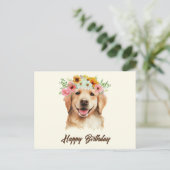 Happy Birthday Golden Retriever Hund mit Blume Postkarte (Stehend Vorderseite)