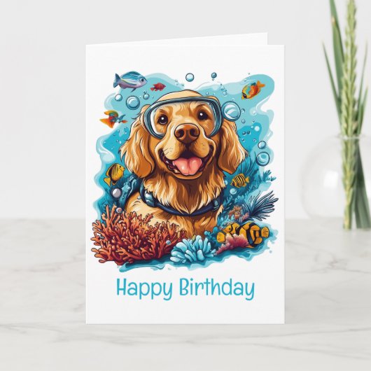 Happy Birthday Golden Retriever Hund Schnorcheln Karte (Vorderseite)