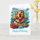 Happy Birthday Golden Retriever Hund Schnorcheln Karte (Gelbe Blume)