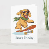 Happy Birthday Golden Retriever Hund Skateboarding Karte (Vorderseite)