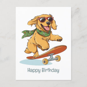 Happy Birthday Golden Retriever Hund Skateboarding Postkarte