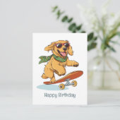 Happy Birthday Golden Retriever Hund Skateboarding Postkarte (Stehend Vorderseite)