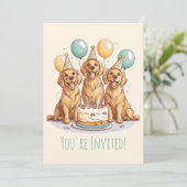Happy Birthday Golden Retriever Hunde Einladung (Stehend Vorderseite)