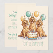 Happy Birthday Golden Retriever Hunde Einladung (Vorne/Hinten)